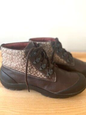Coach P488 Dyanne Signature Leather & Jacquard Lace‑Up Booties – Women’s 7.5M